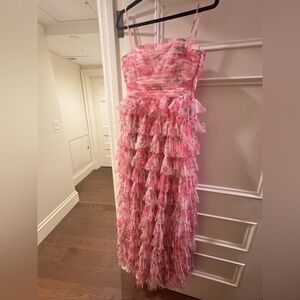 B darlin Floral Ruffle-Tiered Straight-Neck Gown, Created for Macy's